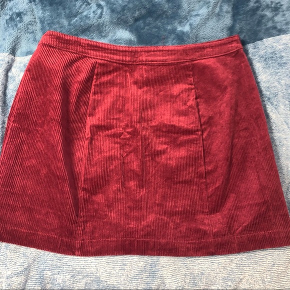 Burgundy Faux Corduroy Button Up Skirt - Picture 2 of 4